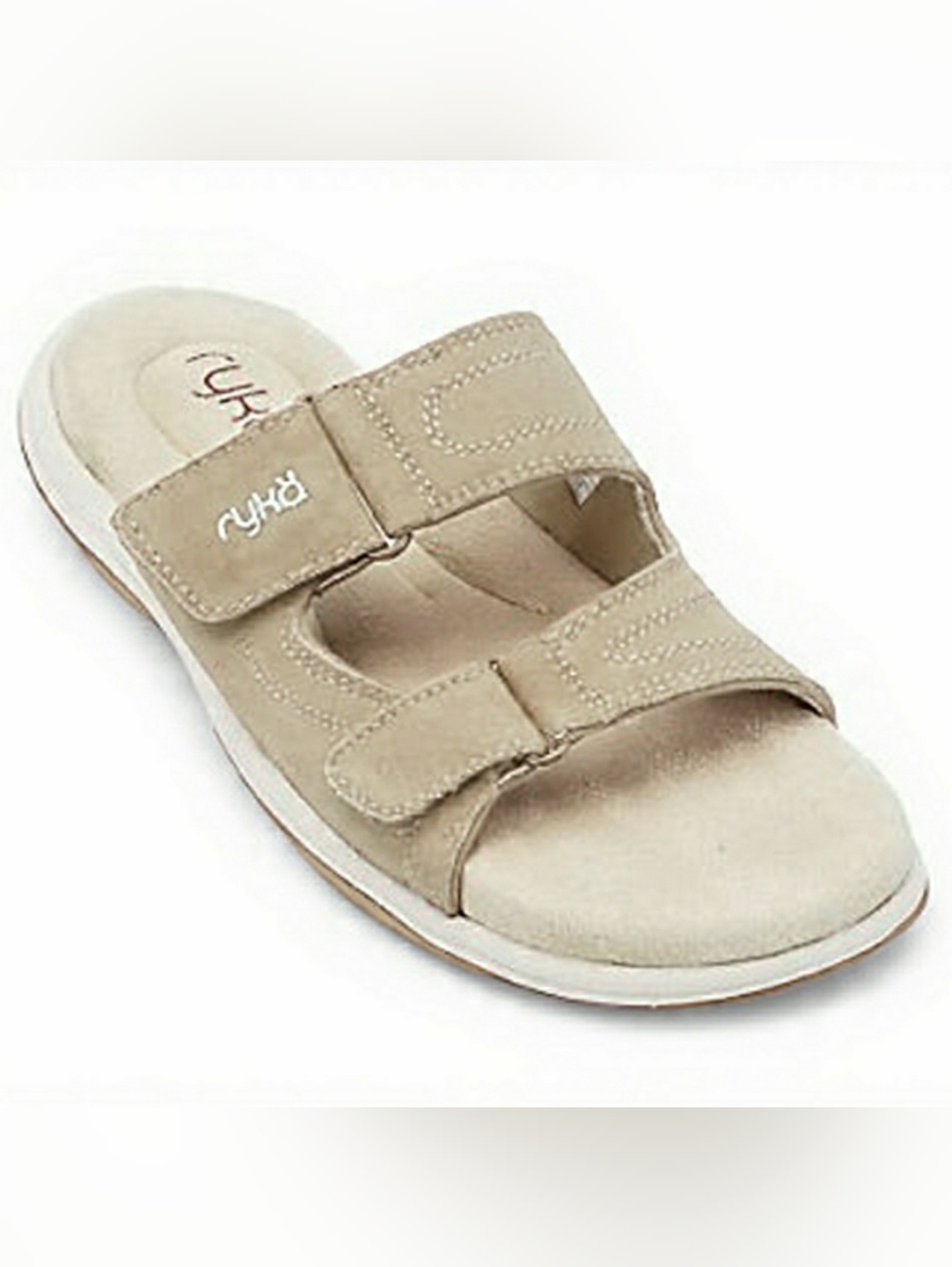 Ryka Cozi Suede Adjustable Dual-Strap Slides Sandal Tan 12 Wide